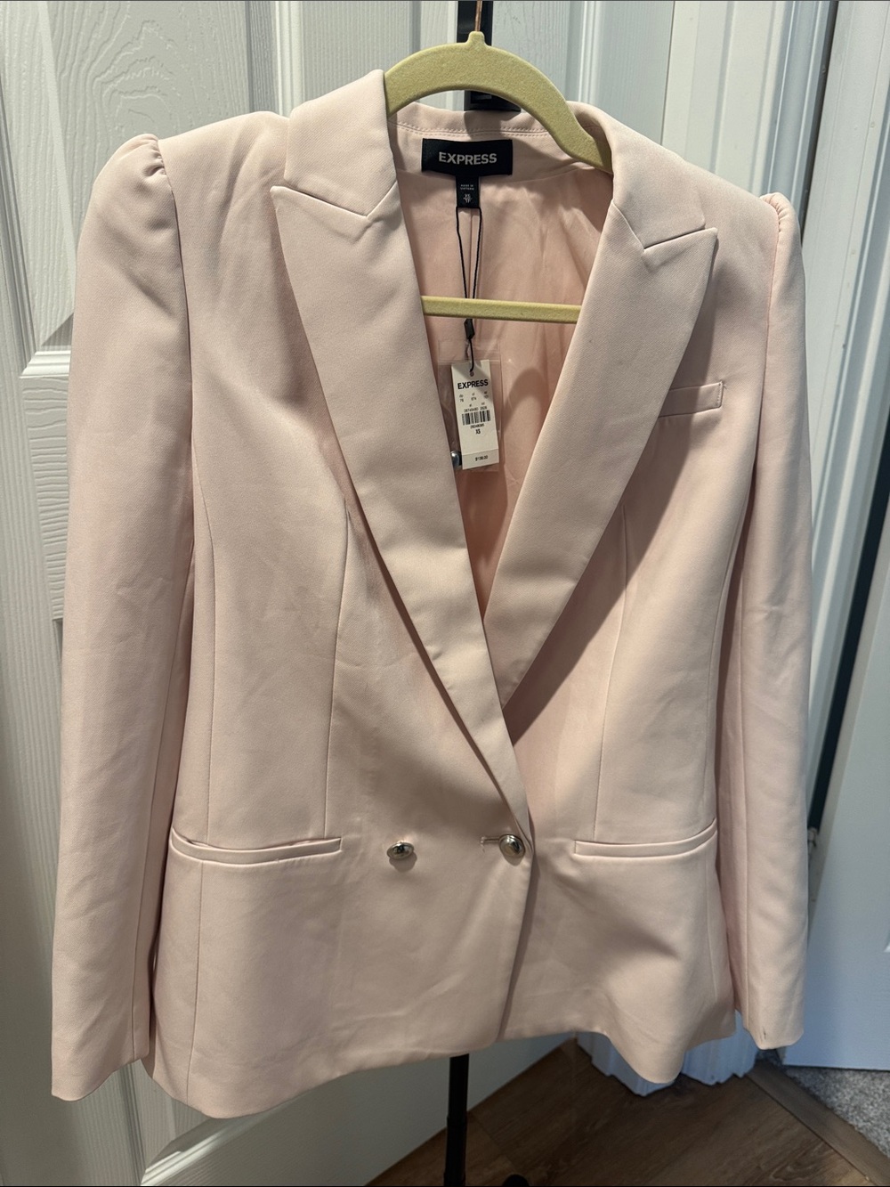 Express Double-Breasted Light Blush Pink Blazer